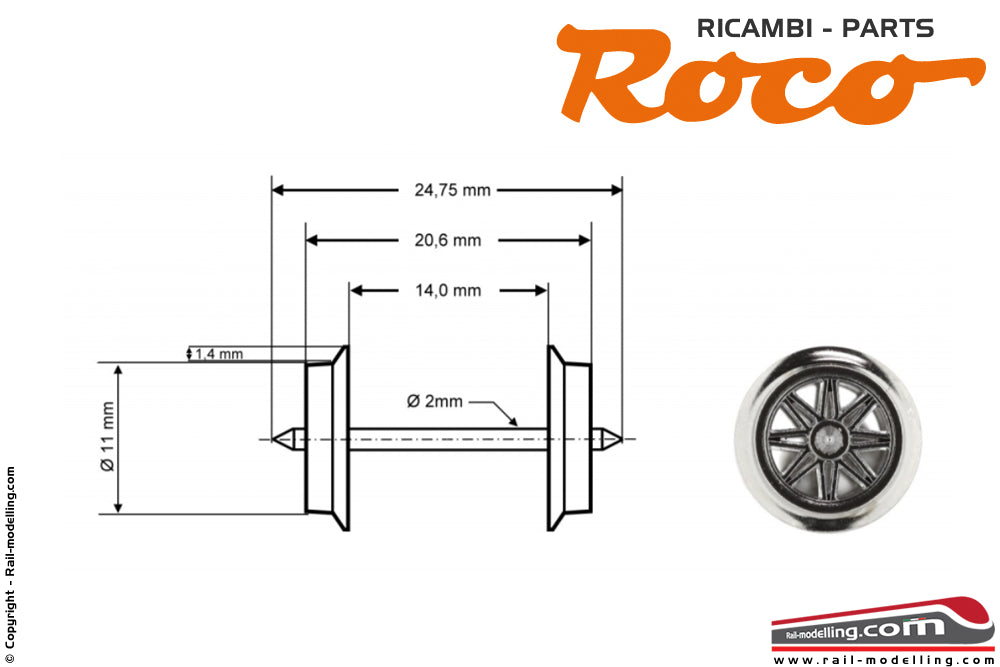 ROCO 85606 - H0 1:87 - Assale a raggi AC diametro 11mm larghezza 24,75mm