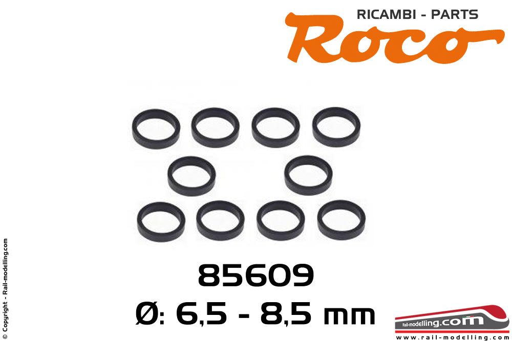 ROCO 85609 - Set 10 anelli aderenza ricambio gommini ruote da 6,5-8,5 mm