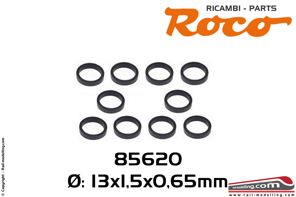 ROCO 85620 - Set 10 anelli aderenza ricambio gommini ruote 13x1,5x0,65mm