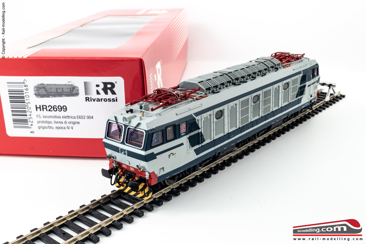 RIVAROSSI HR2699 - H0 1:87 - Locomotiva elettrica FS E652 004 prototipo livrea origine grigio/blu Ep. IV-V