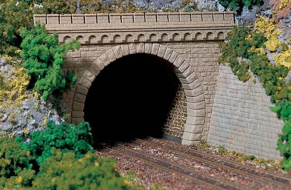 AUHAGEN 11343 - H0 1:87 - Portale tunnel ferroviario in pietra doppio binario con muri esterni