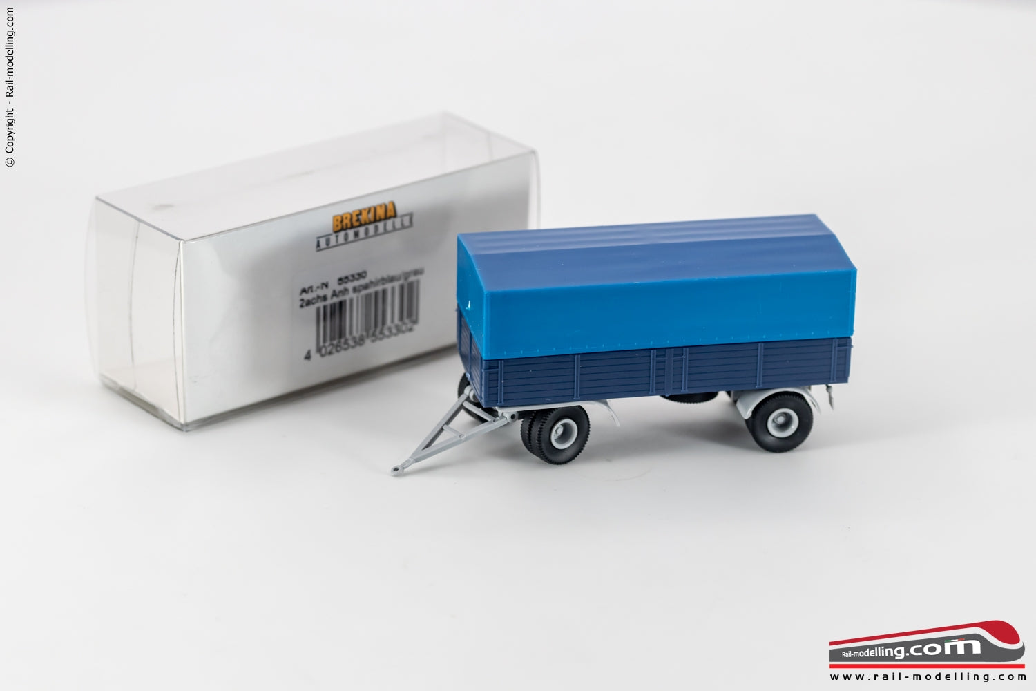 BREKINA 55330 - H0 187 - Rimorchio telonato a 2 assi colore telo blu