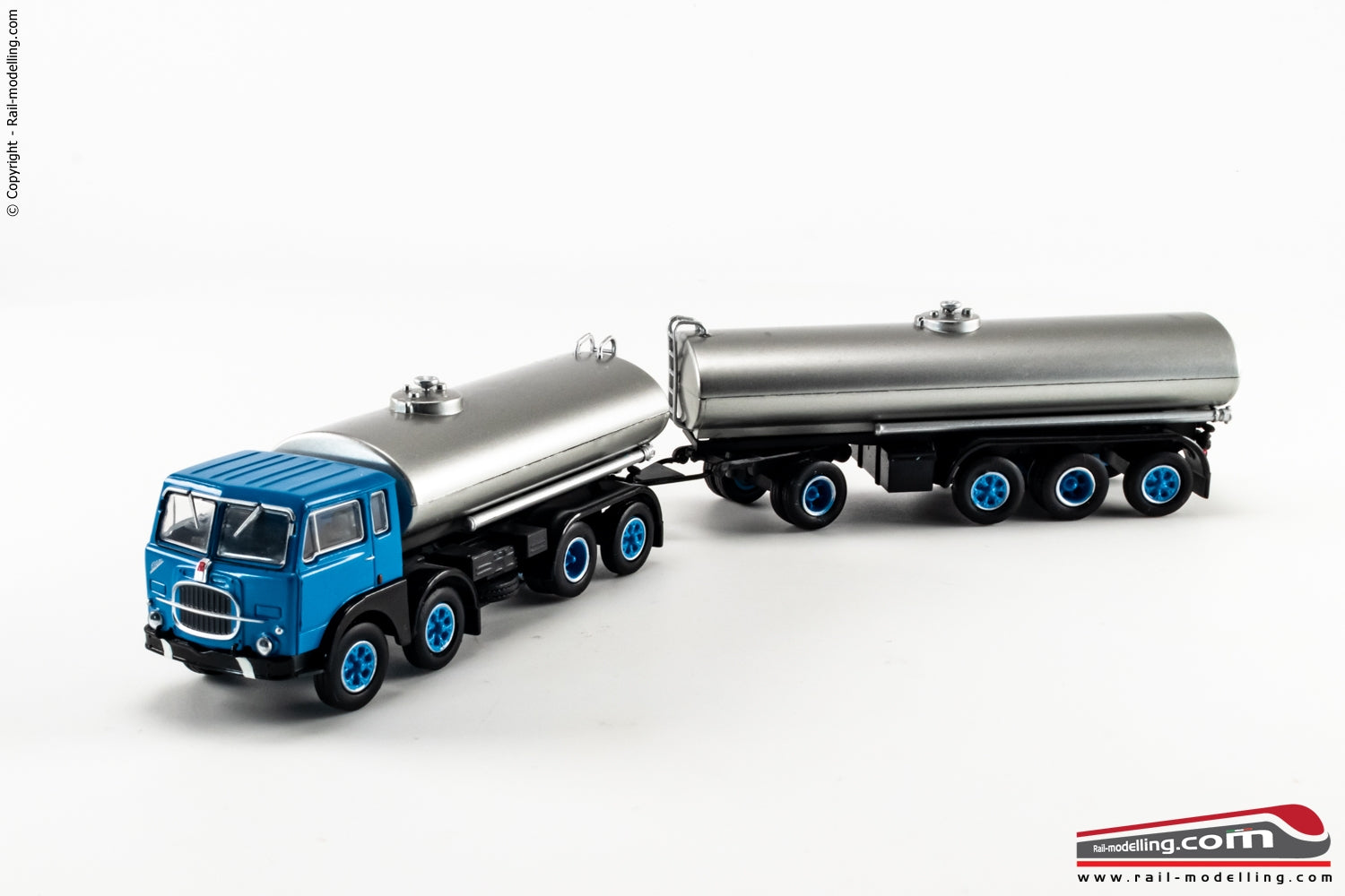 BREKINA 58451 - H0 187 - Camion autocisterna con rimorchio Fiat 690 Millepiedi cabina blu