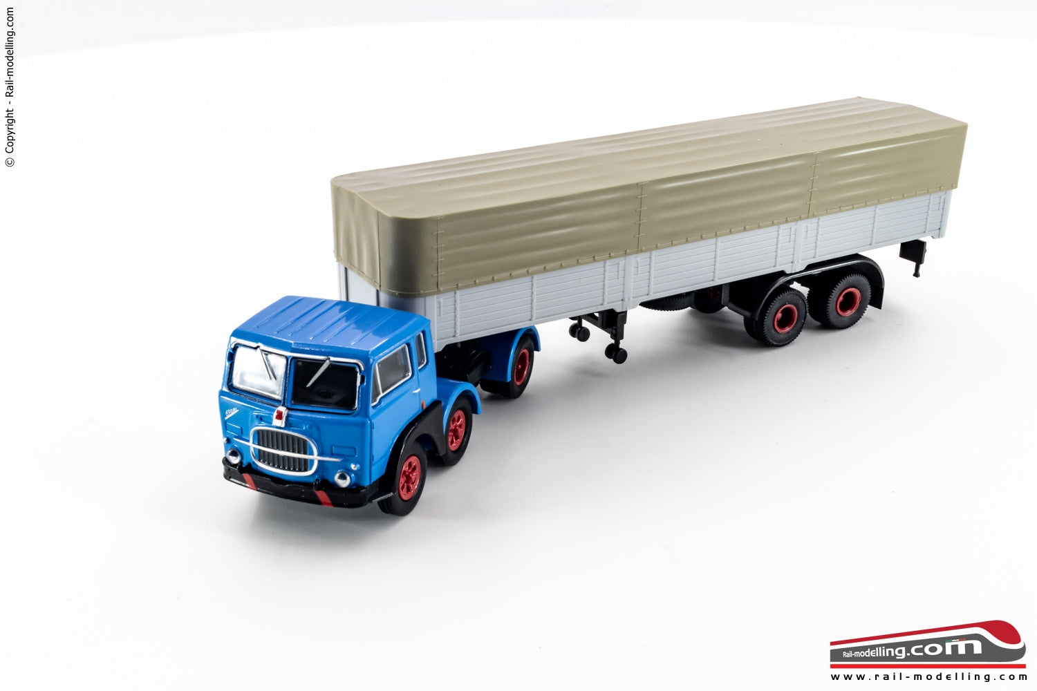 BREKINA 58501 - H0 187 - Camion trattore Fiat 690 T blu con semirimorchio telonato