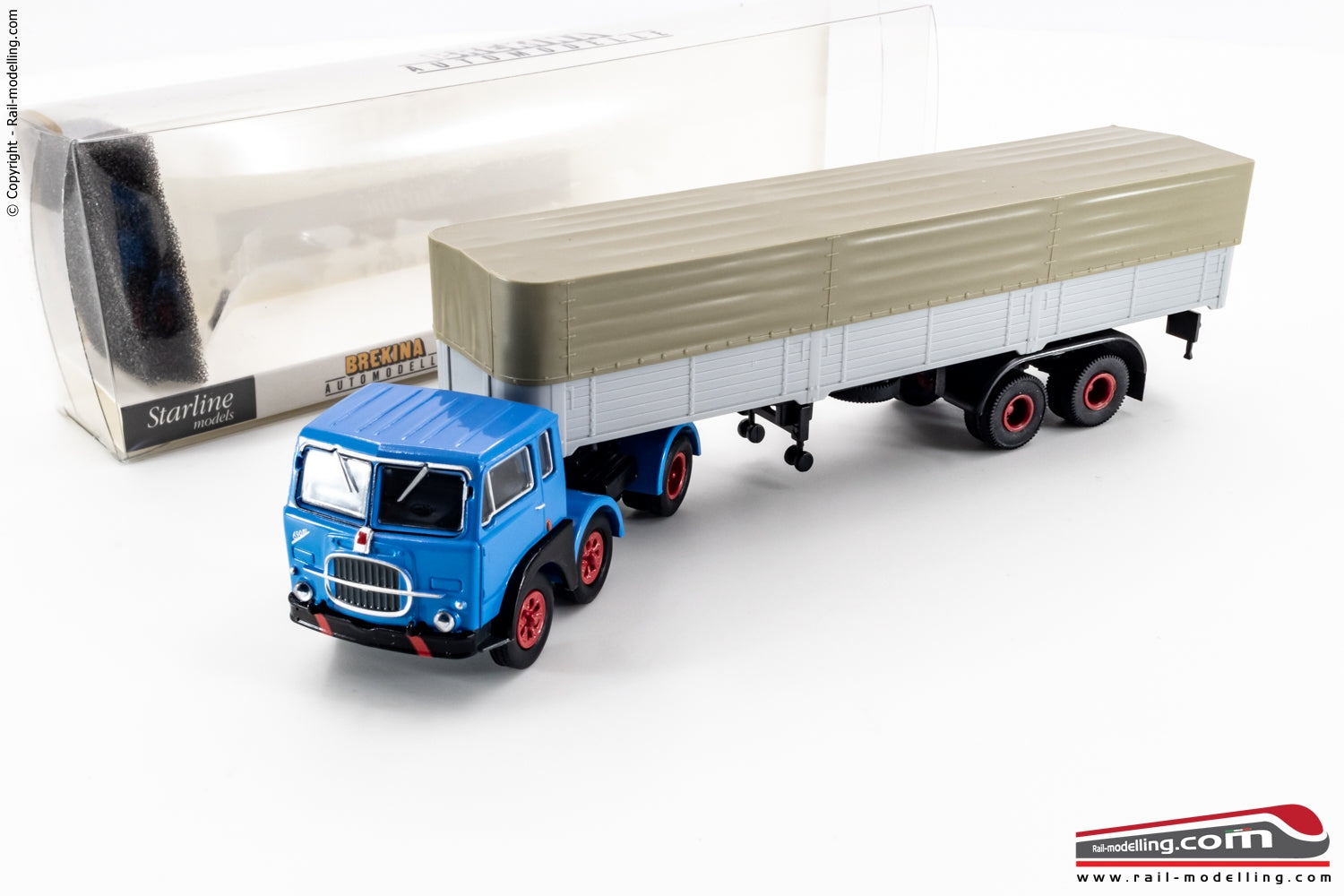 BREKINA 58501 - H0 187 - Camion trattore Fiat 690 T blu con semirimorchio telonato