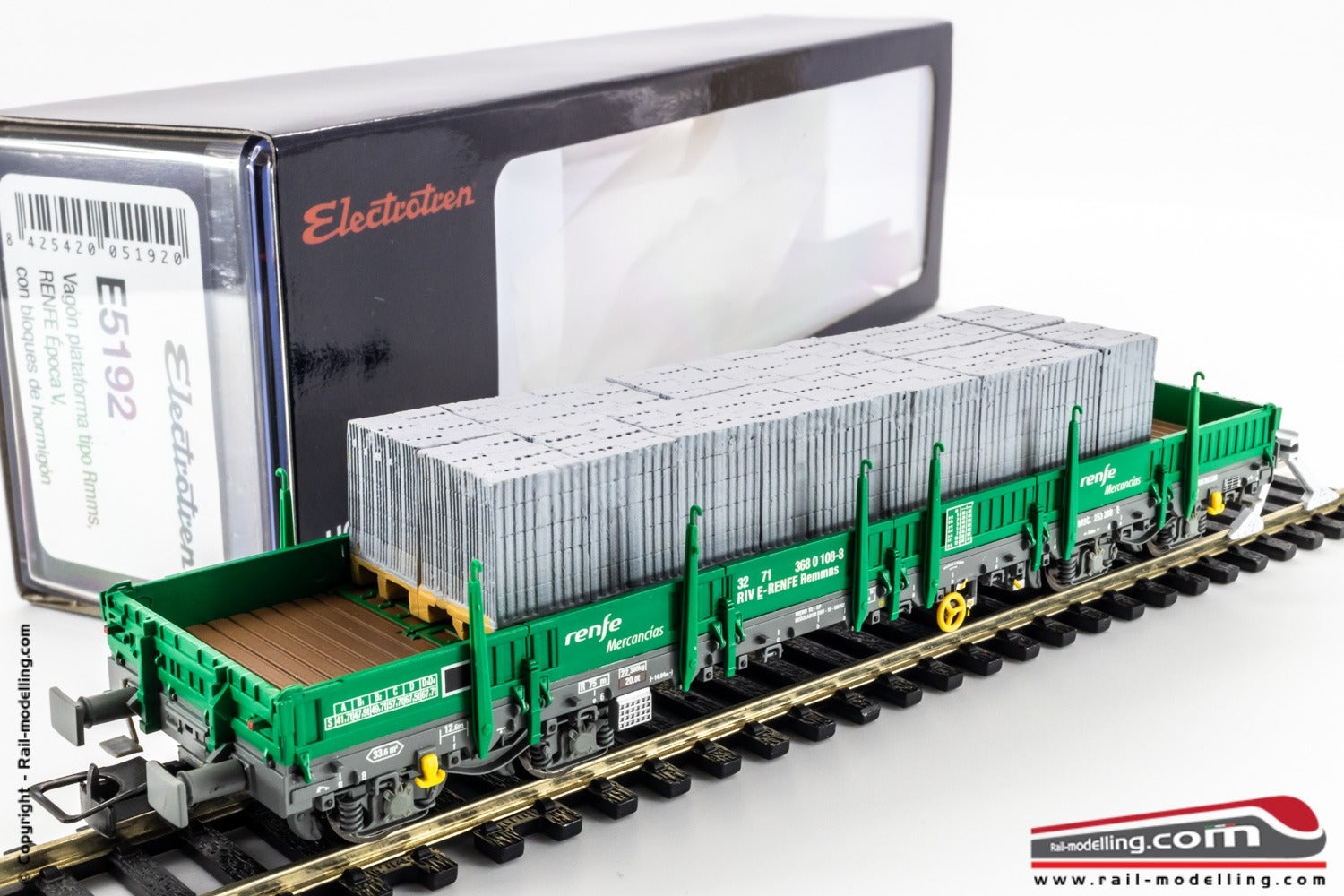 ELECTROTREN E5192 - H0 1:87 - Carro merci sponde basse RENFE Remmns con carico mattoni Ep. V