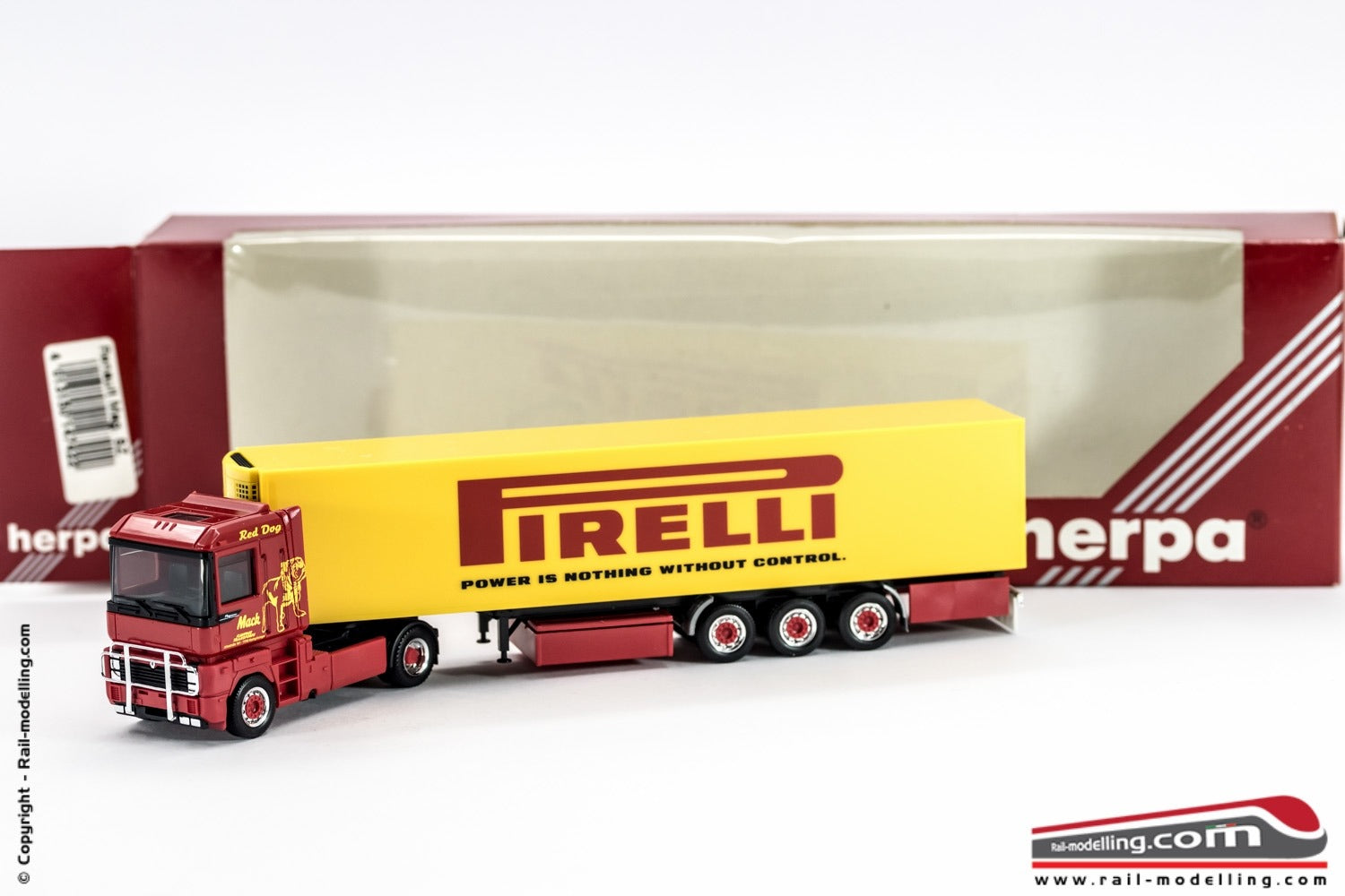 HERPA 147422 - H0 1:87 - Camion rimorchio Renault Magnum Red Dog con rimorchio Pirelli