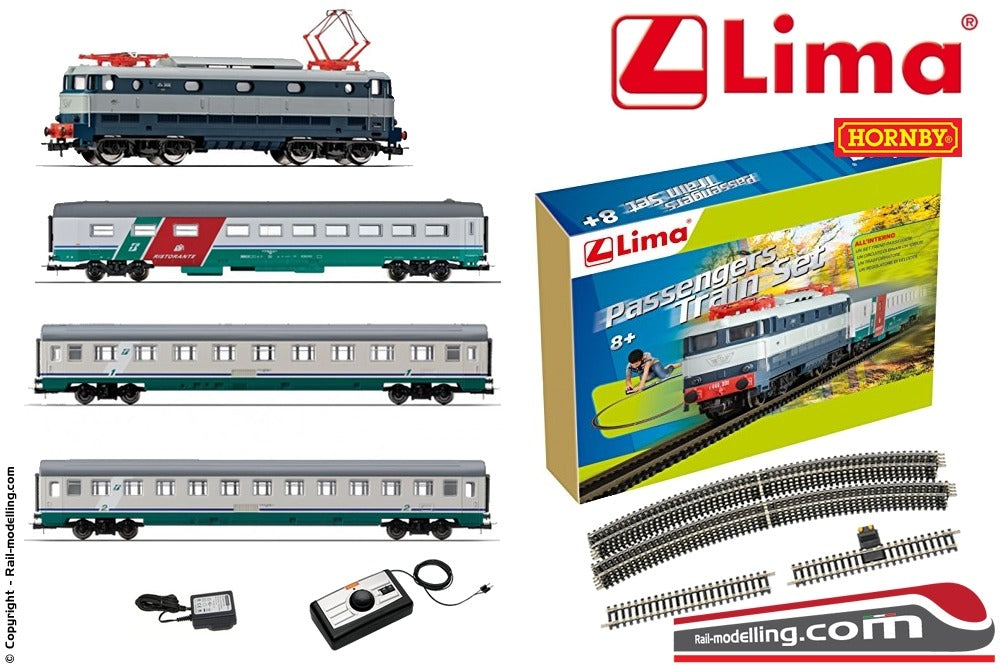 LIMA HL1051 - H0 1:87 - Confezione iniziale FS E 444 001 + 3 carrozze passeggeri + binari + Alimentatore