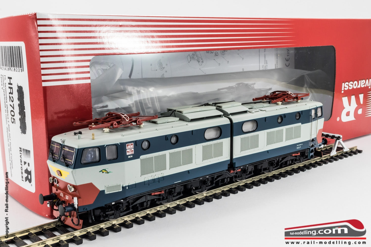 RIVAROSSI HR2705 - H0 1:87 - Locomotiva elettrica FS E 656 507 livrea origine dep. Genova B. Ep. V