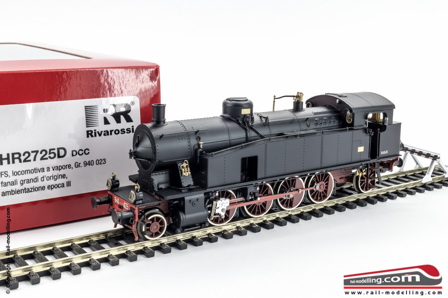 RIVAROSSI HR2725D - H0 1:87 - Locomotiva a vapore FS Gr. 940 023 DCC fanali grandi d'origine in Epoca III 