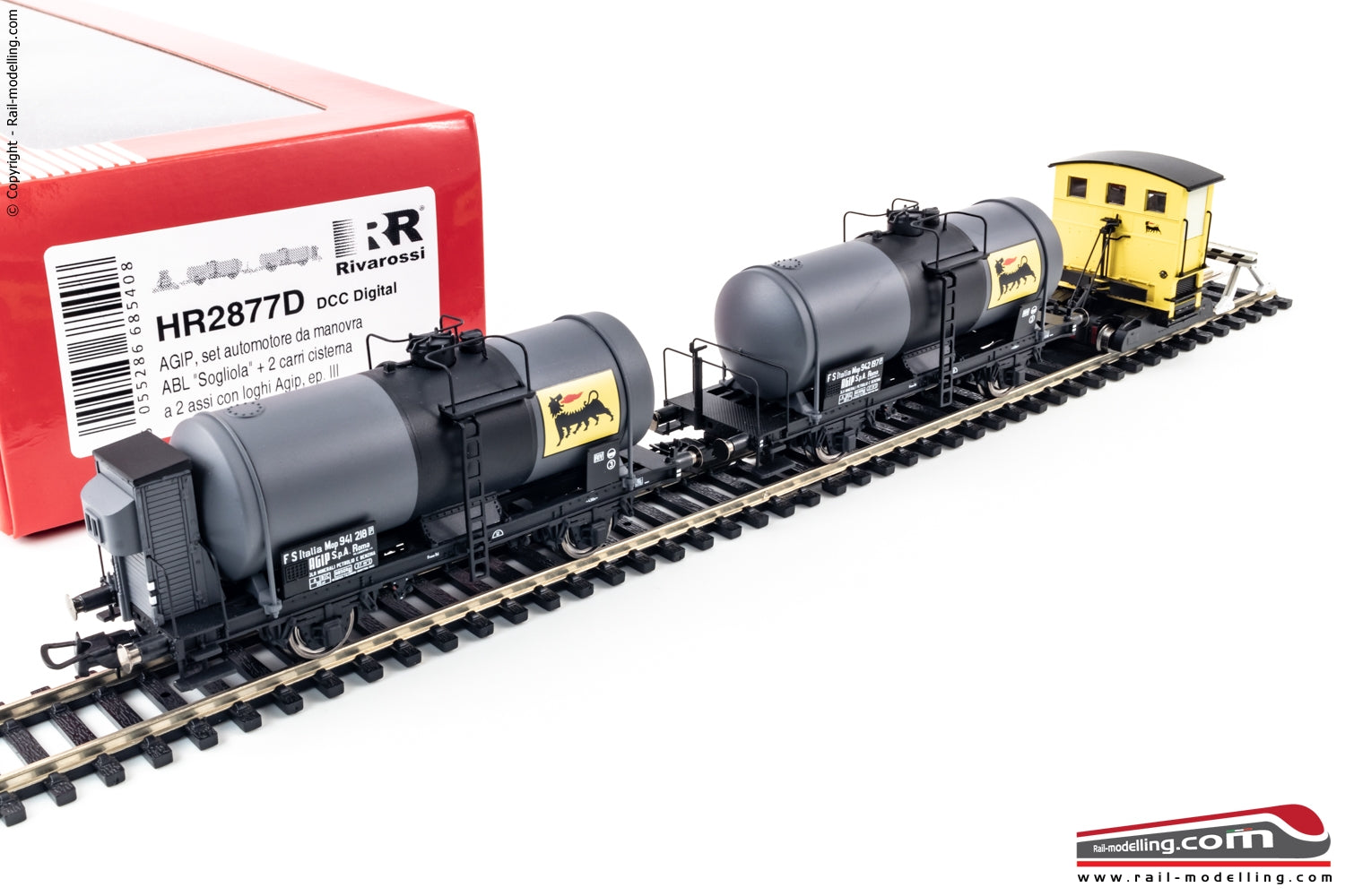 RIVAROSSI HR2877D - H0 187 - Set automotore da manovra ABL Sogliola + 2 cisterne AGIP Ep. III DCC