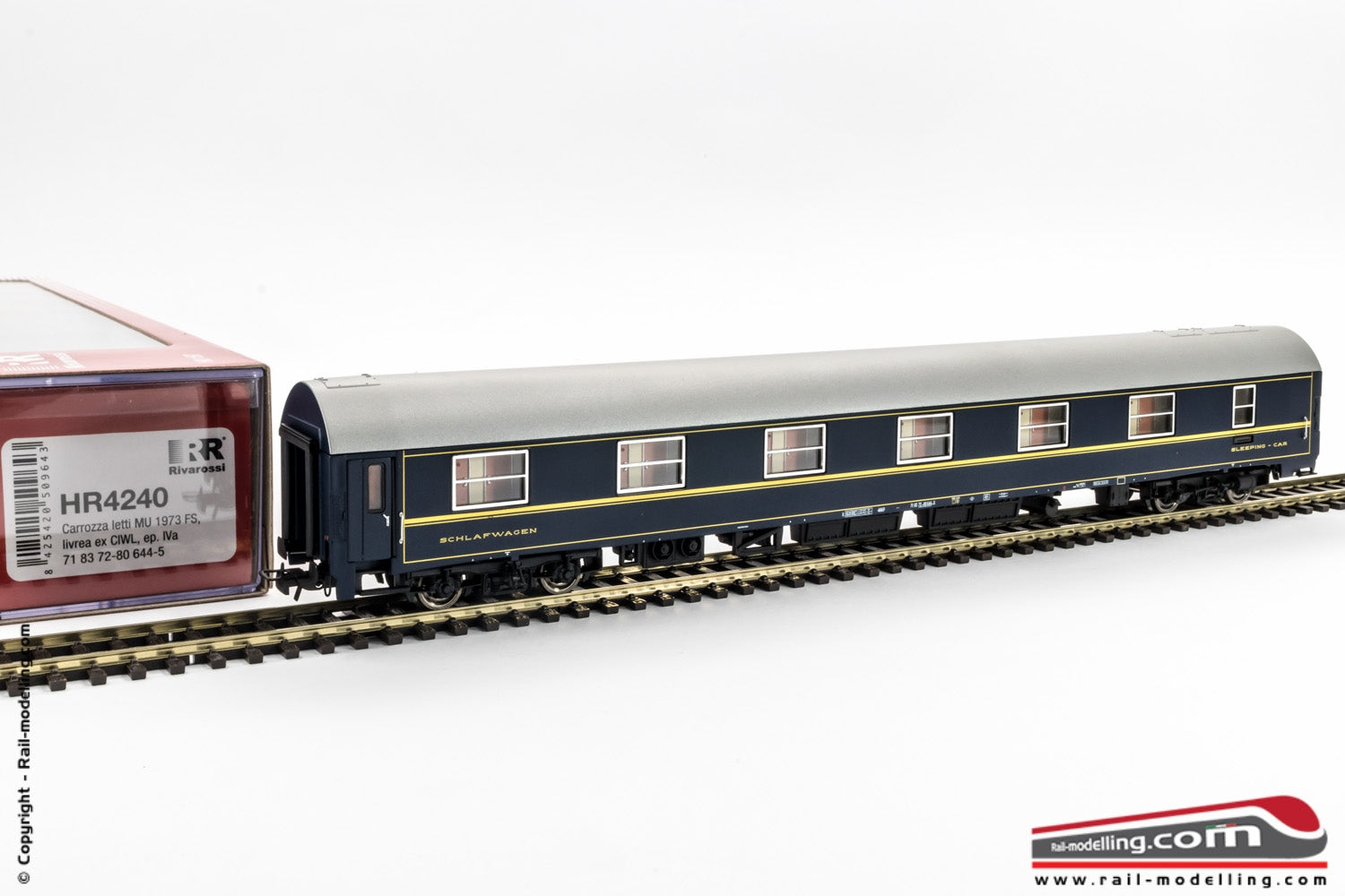 RIVAROSSI HR4240 - H0 1:87 - Carrozza vagone letto FS modello MU 1973 livrea ex CIWL. ep.IV