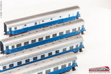 RIVAROSSI HR4275 - 187 - Set 4 carrozze FS Treno Azzurro bagagliaio tipo 49, una 2° cl. tipo 59, due 1°cl. tipo 59 Ep. III-IV