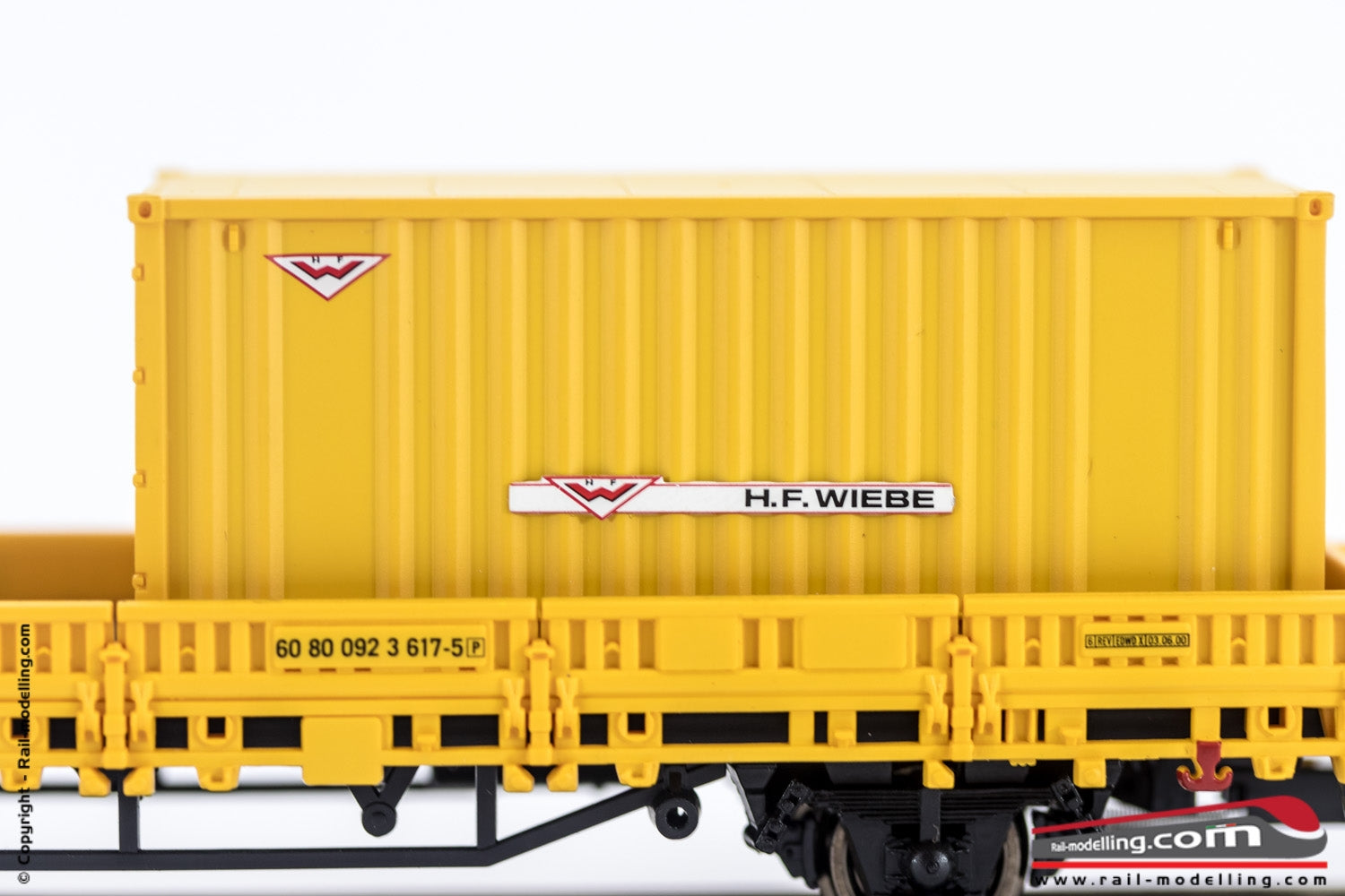 RIVAROSSI HR6410 - H0 1:87 - Carro pianale a due assi per cantieri e manutenzione 'H.F. Wiebe' con container