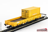 RIVAROSSI HR6410 - H0 1:87 - Carro pianale a due assi per cantieri e manutenzione 'H.F. Wiebe' con container
