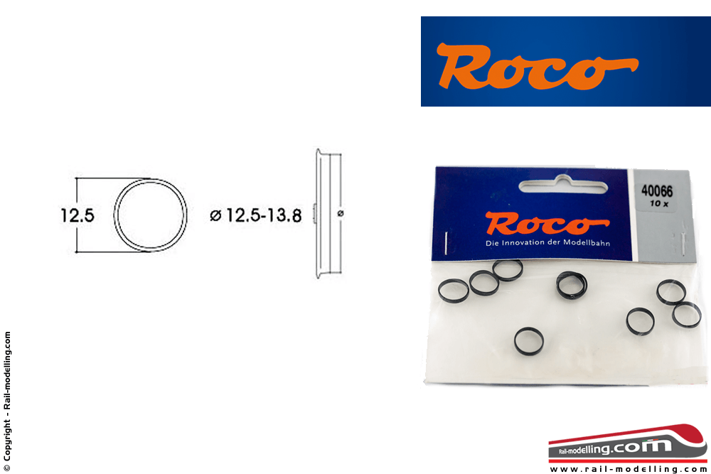 ROCO 40066 - H0 1:87 - Set 10 anelli aderenza ricambio gommini ruote 12,5/13,8mm