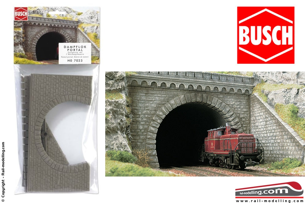 BUSCH 7023 - H0 1:87 - Portale per tunnel doppio binario con muratura
