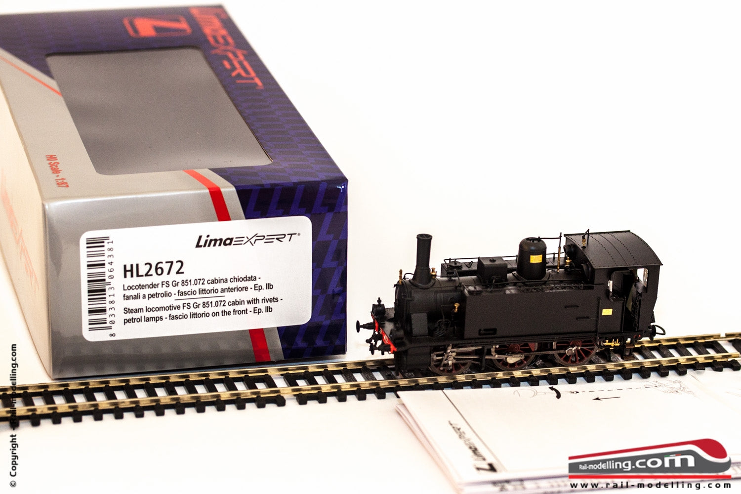LIMA EXPERT HL2672 - H0 1:87 - Locomotiva a vapore + tender FS Gr 851.072 Ep. IIb