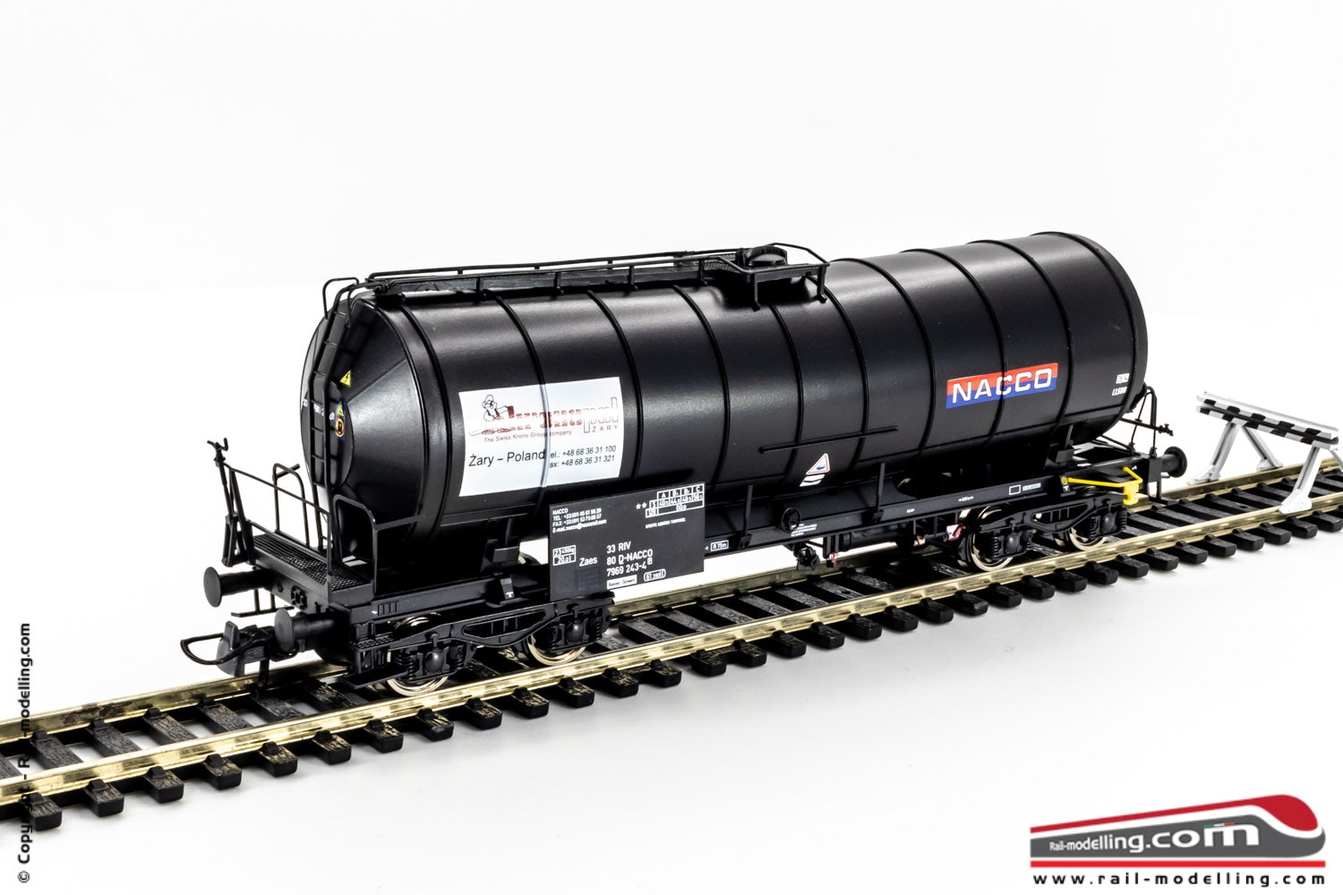 ROCO 76538 - H0 1:87 - Carro merci cisterna inclinata nera PKP NACCO modello Zaes